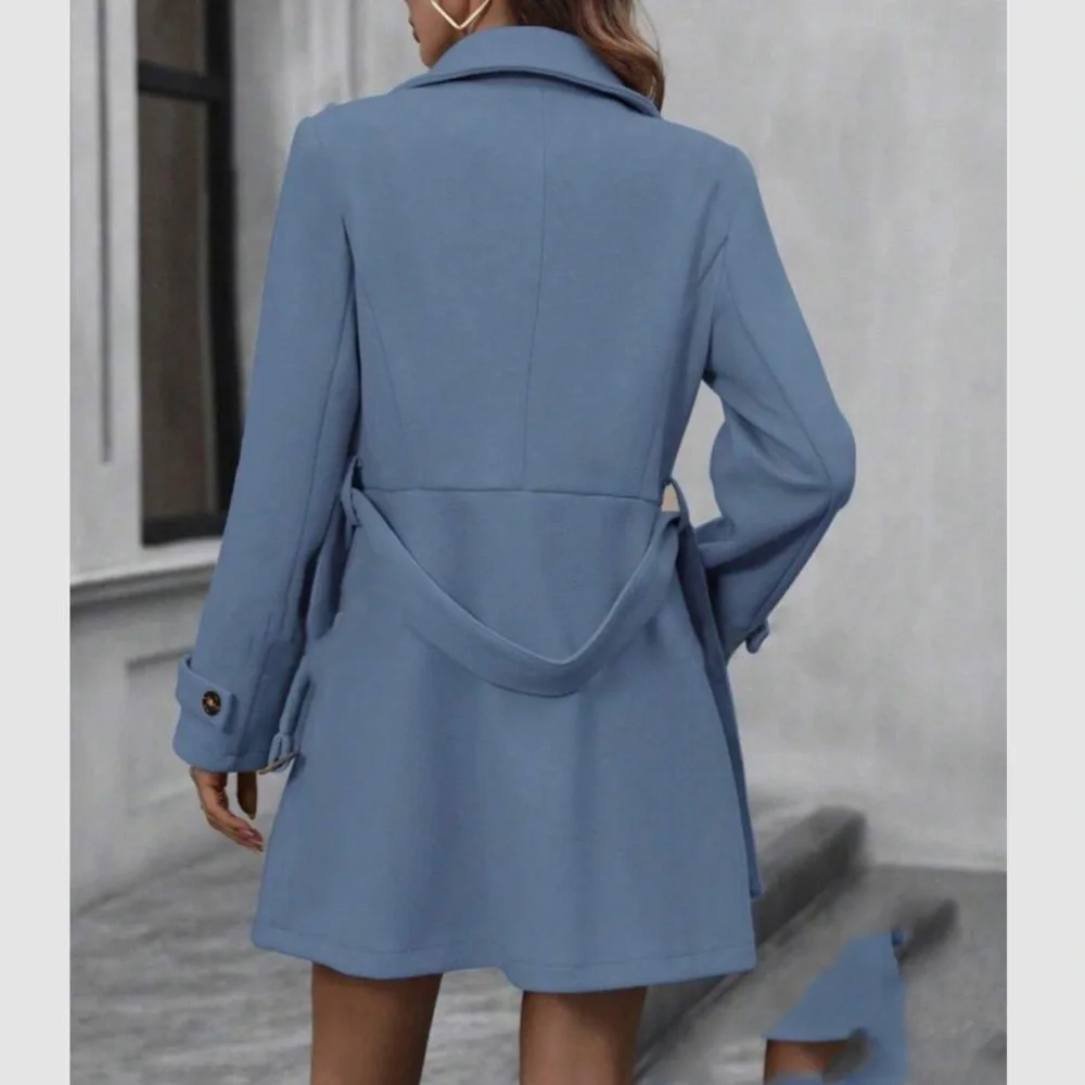 Luxe blue cozy double breasted coat